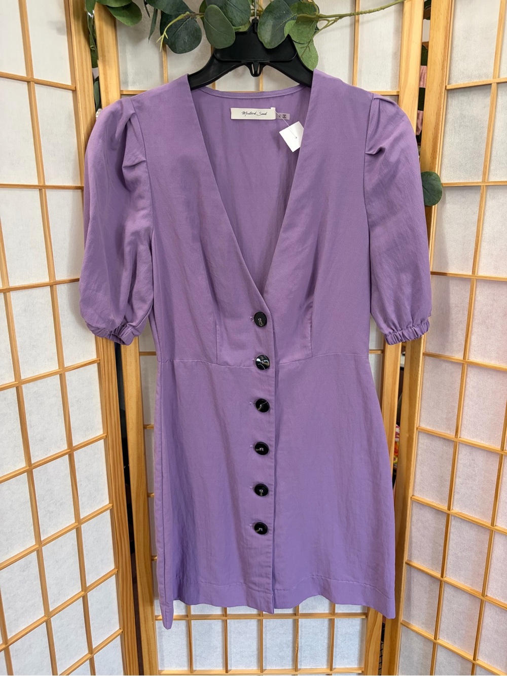 Unknown Brand Lavender Button-Front V-Neck Mini Dress